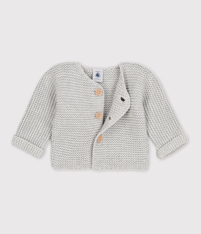 Babies' Moss Stitch Cotton Cardigan grey