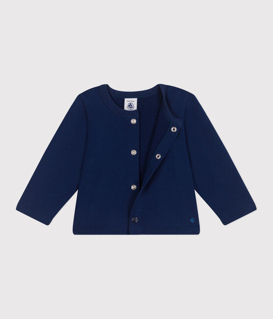 Babies' plain cotton cardigan MEDIEVAL blue