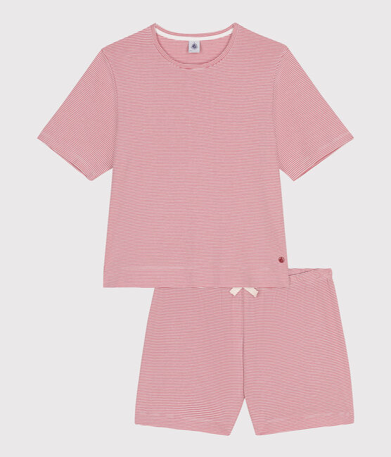 Women's stripy cotton short pyjamas ROSEWOOD pink/MARSHMALLOW