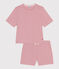 Women's stripy cotton short pyjamas ROSEWOOD pink/MARSHMALLOW