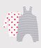 Babies' stripy dungarees/body set featuring a body printed with hearts MARSHMALLOW white/SMOKING blue