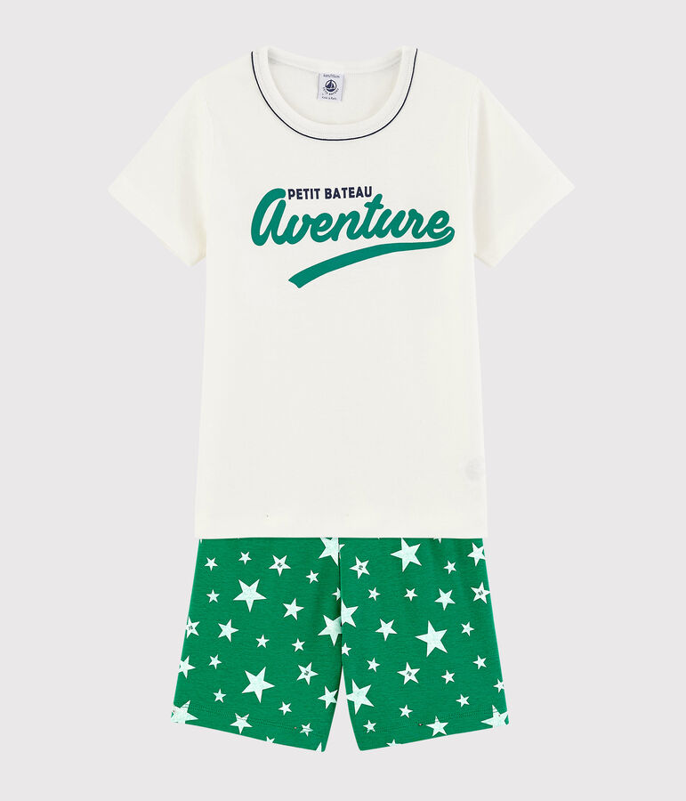 Boys' Green Starry Cotton Short Pyjamas white/green