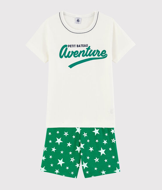 Boys' Green Starry Cotton Short Pyjamas MARSHMALLOW white/GAZON green