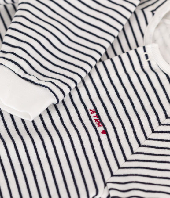 Babies' Stripy Tube Knit Bodysuit MARSHMALLOW white/SMOKING blue