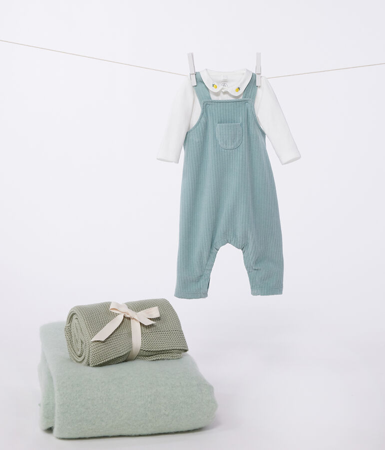 Newborn baby set with dungarees and an embroidered cotton body PAUL green