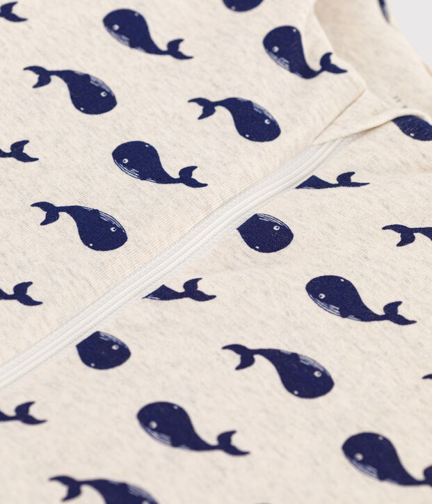 Babies' 2 TOG whale-pattern cotton sleeping bag beige/blue
