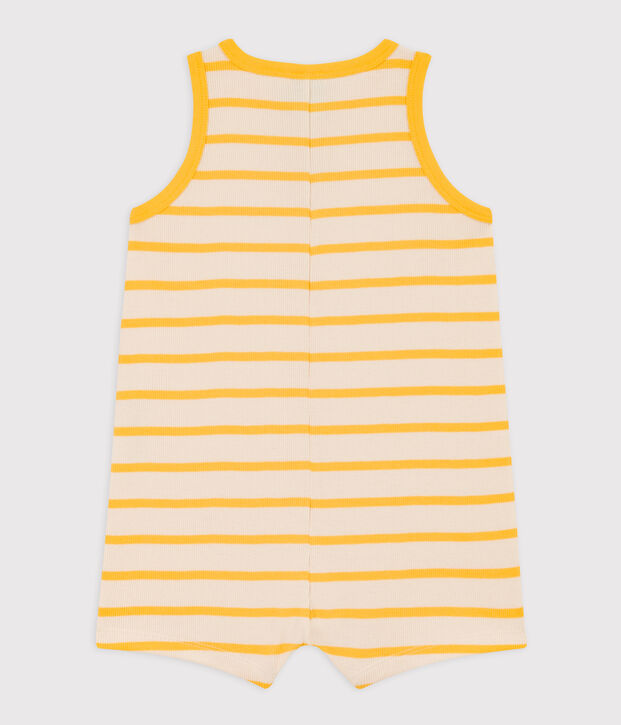 Babies' Striped Rib-Knit Playsuit Ecru/yellow