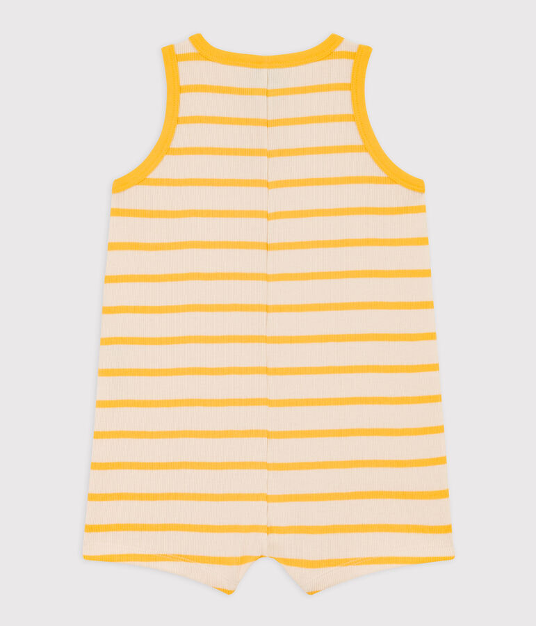 Babies' Striped Rib-Knit Playsuit Ecru/yellow