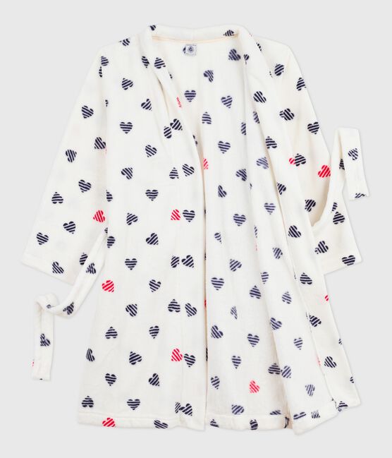 Children's printed fleece dressing gown MARSHMALLOW white/MULTICO white