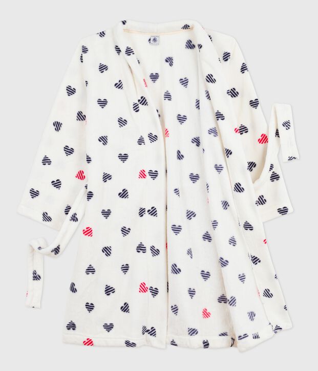 Children's printed fleece dressing gown white/multicolor