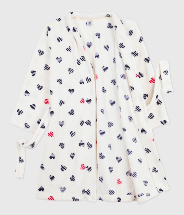 Children's printed fleece dressing gown white/multicolor