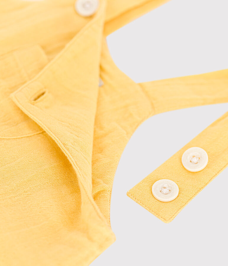 Babies' short-legged plain cotton gauze dungarees yellow