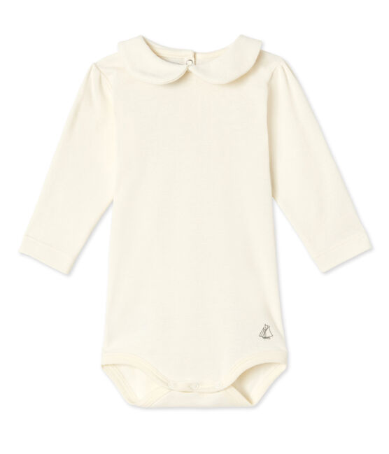 Baby girl's bodysuit with Peter Pan collar COQUILLE beige