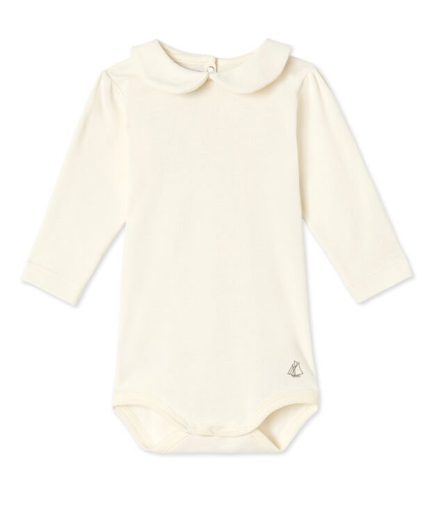 Baby girl's bodysuit with Peter Pan collar white