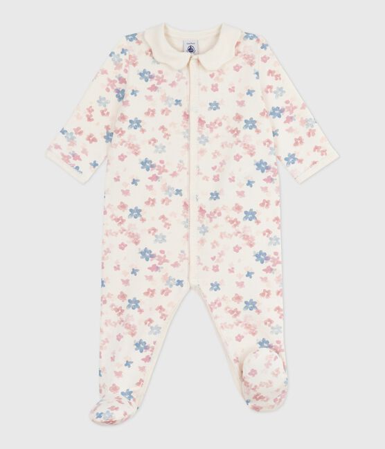 Babies' floral-print brushed fleece pyjamas with a petal collar MILK /MULTICO
