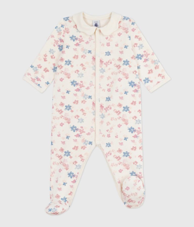 Babies' floral-print brushed fleece pyjamas with a petal collar Ecru/multicolor
