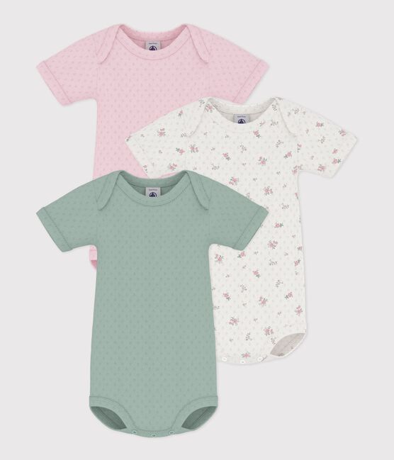 Pack of babies' floral print short-sleeved openwork cotton bodies variante 1