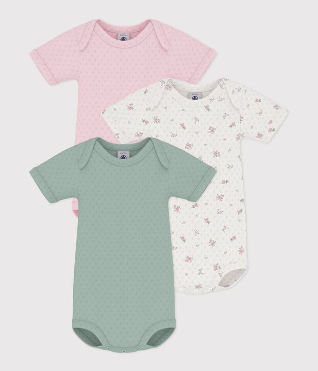 Pack of babies' floral print short-sleeved openwork cotton bodies multicolor