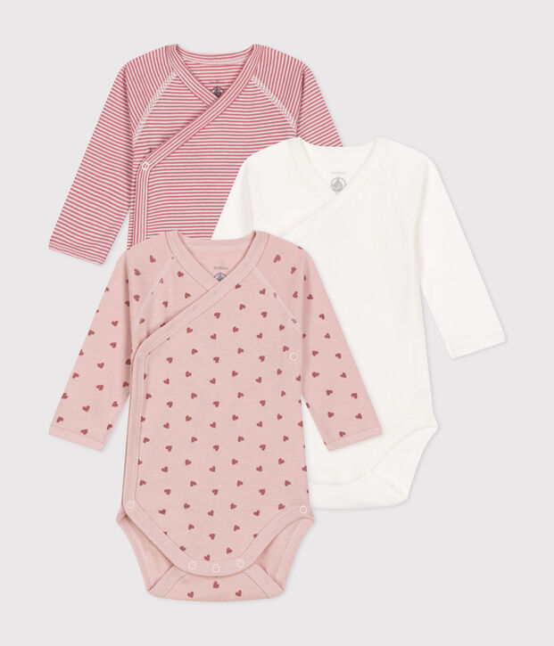 Babies' long-sleeved wrapover cotton bodysuits - 3-Pack multicolor