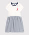 Little girls' cotton short-sleeved dress MARSHMALLOW white/MEDIEVAL blue