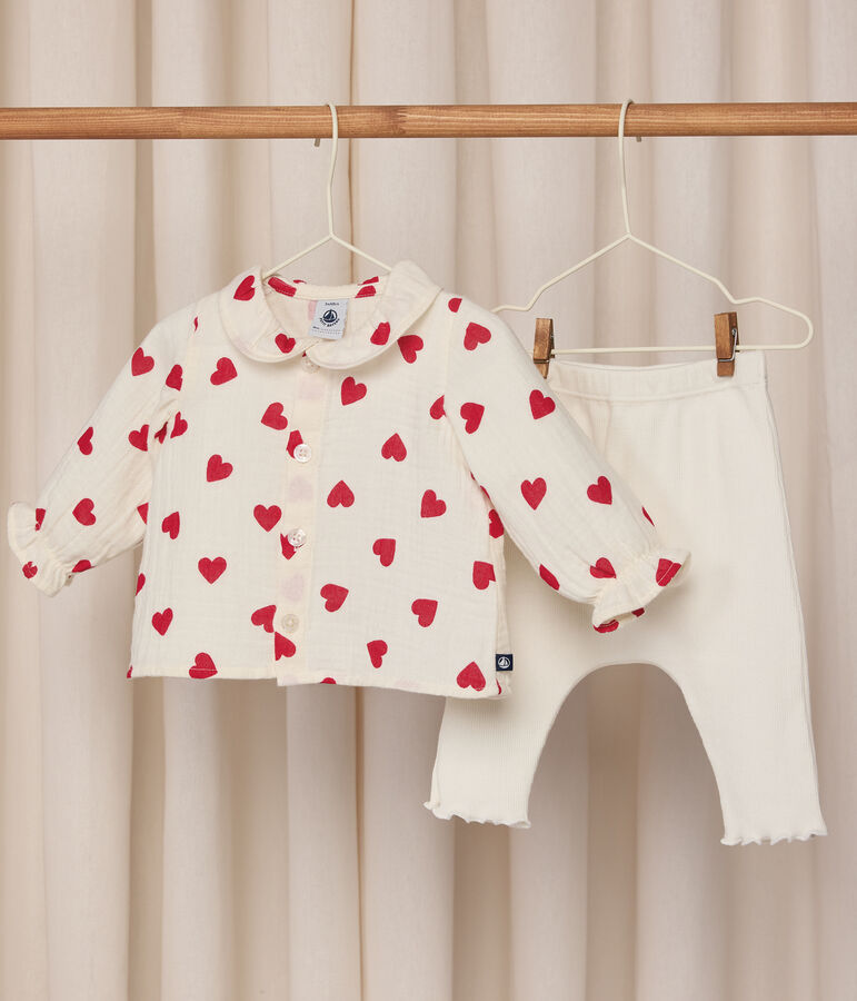 Babies' 2-piece long cotton outfit, with a printed blouse and leggings multicolor