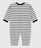 Babies' Thick Jersey Stripy Breton Jumpsuit MARSHMALLOW white/SMOKING blue
