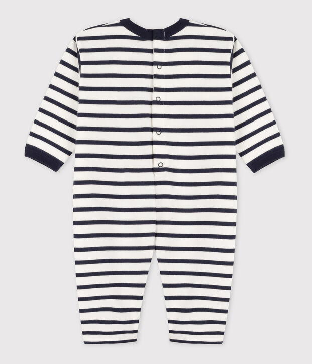 Babies' Thick Jersey Stripy Breton Jumpsuit white/blue