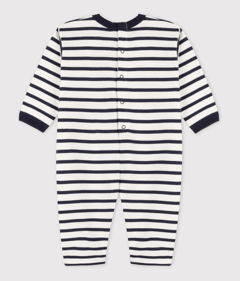 Babies' Thick Jersey Stripy Breton Jumpsuit white/blue