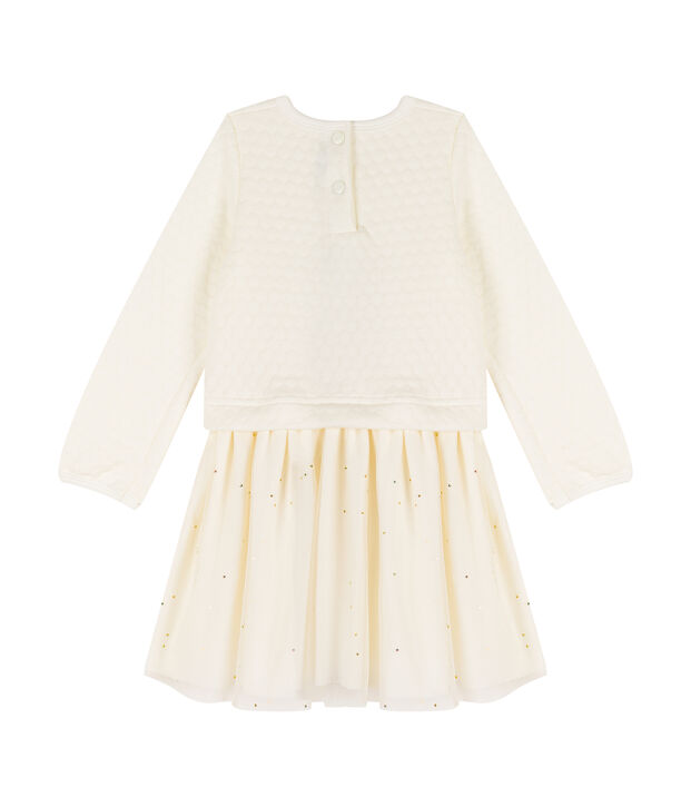 Girls' Dual-Fabric Dress white