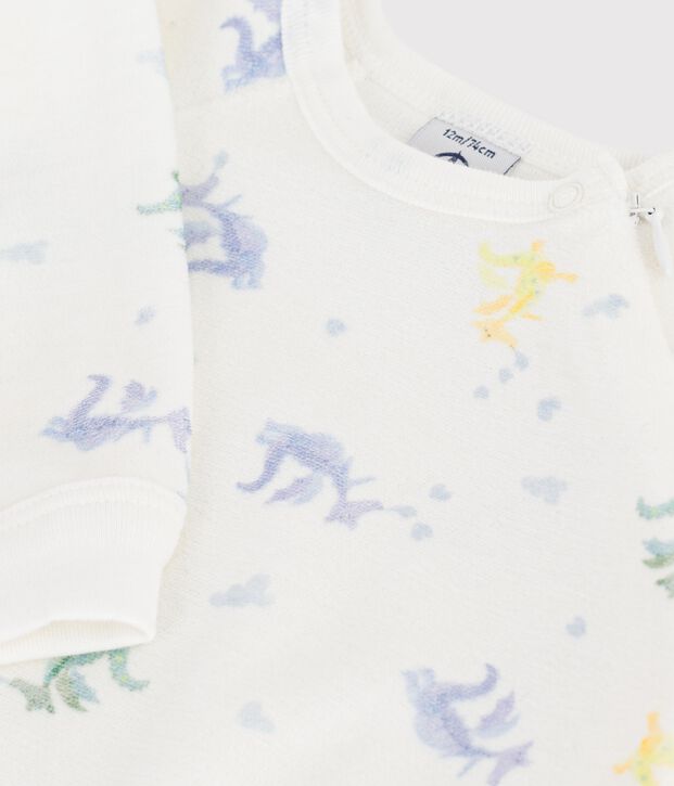 Babies' velour pyjama suit printed with dragons white/multicolor