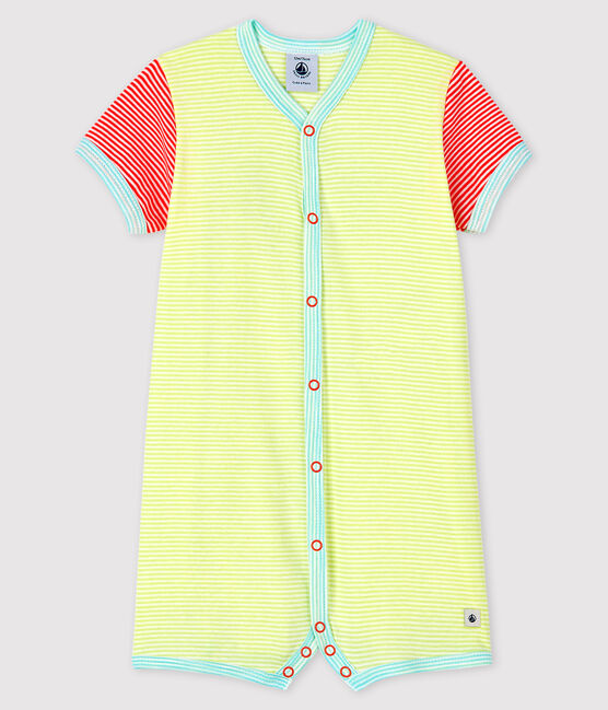 Babies' Yellow Pinstriped Ribbed Playsuit SUNNY yellow/MARSHMALLOW white