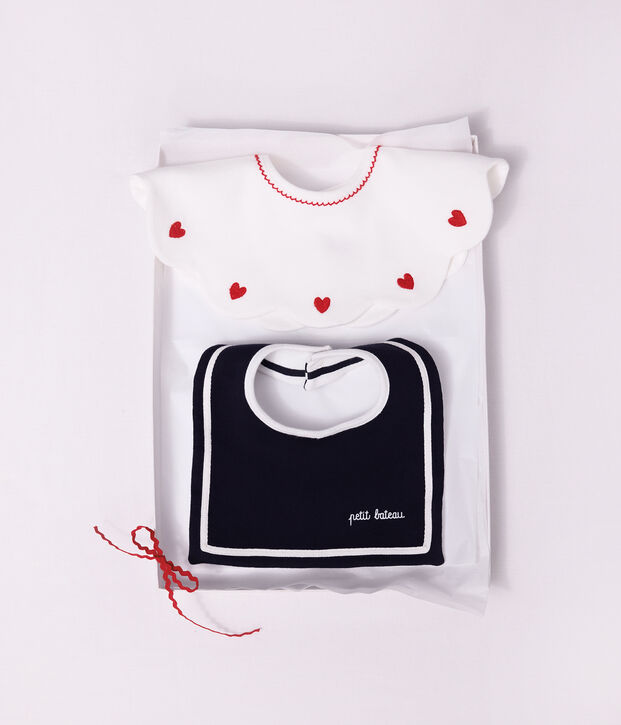 Babies' cotton bib with embroidered hearts white
