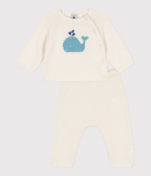 Babies' Wool/Cotton Knit 2-Piece Set white