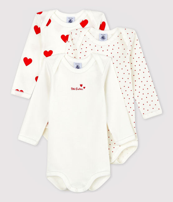 Babies' heart patterned long-sleeved cotton bodysuits - Pack of 3 variante 1