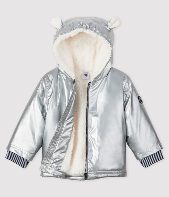 Babies' Unisex Sherpa Warm Lined Raincoat ARGENT grey