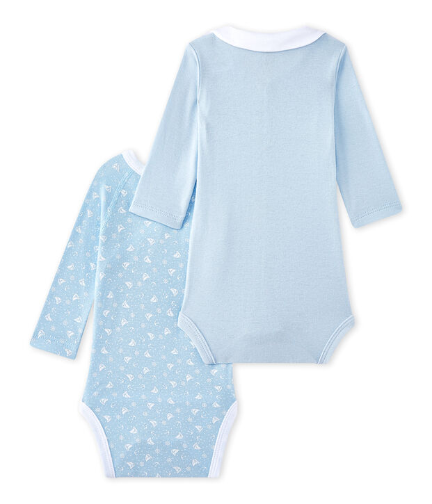 Set of 2 newborn baby girls' long-sleeved bodysuits white