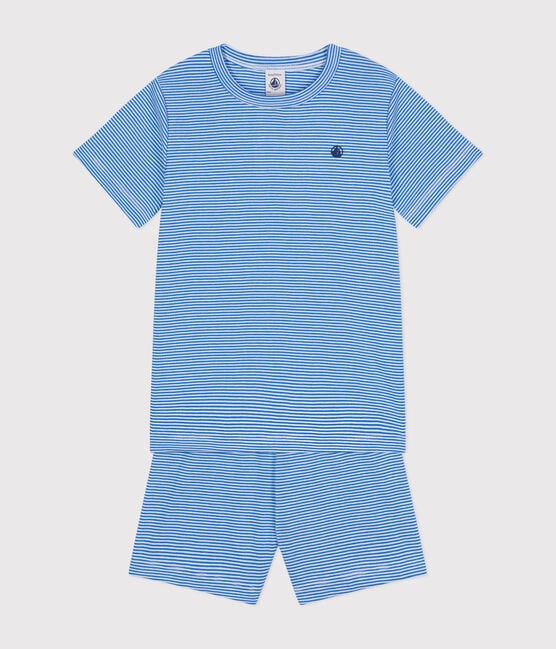 Children's Short Striped Cotton Pyjamas DELPHINIUM /MARSHMALLOW