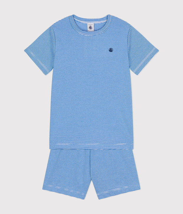 Children's Short Striped Cotton Pyjamas blue/white
