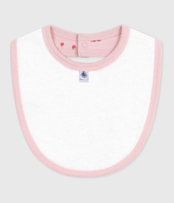 Newborn babies' printed cotton bib JOLI pink/MULTICO white