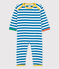 Babies' Blue Striped Footless Buttonless Cotton Sleepsuit MALLARD /MARSHMALLOW