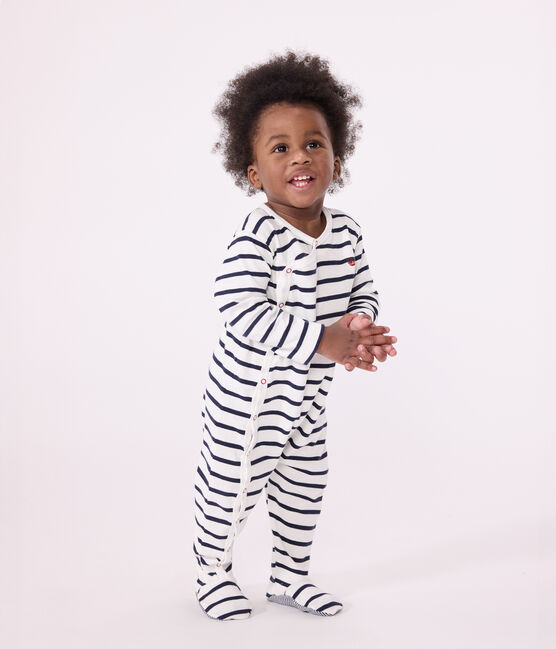Babies' Stripy Rib Knit Pyjamas MARSHMALLOW white/SMOKING blue