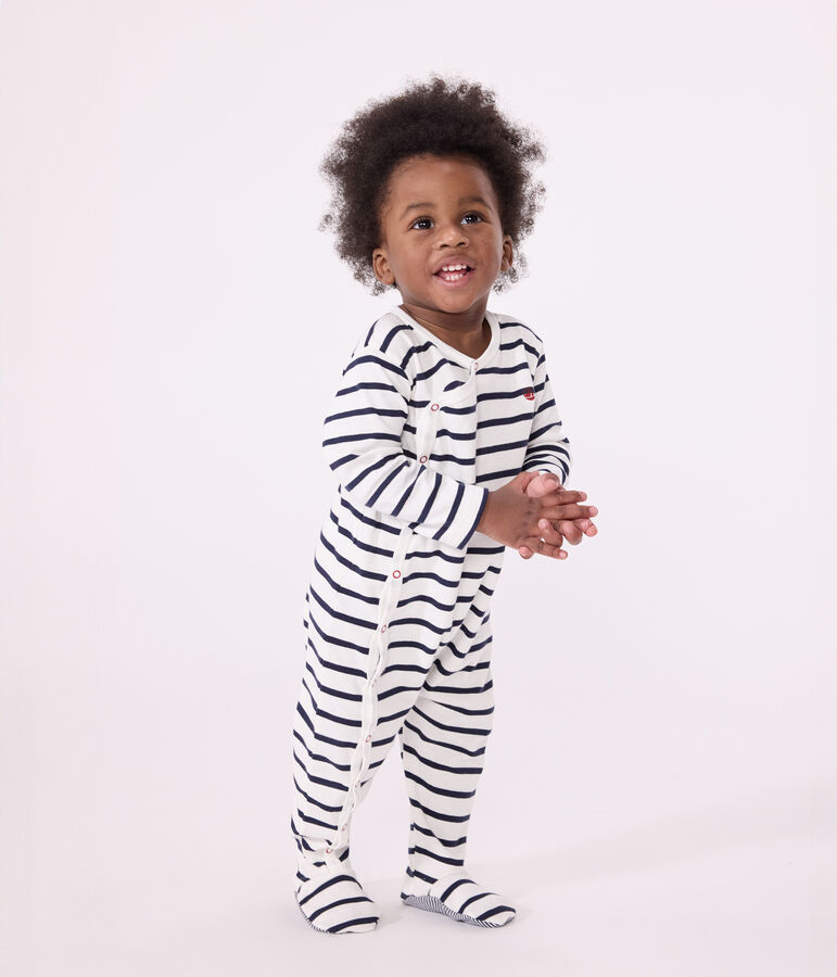 Babies' Stripy Rib Knit Pyjamas white/blue