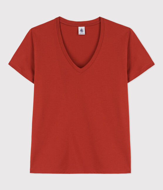 Women's Straight V-Neck Cotton T-Shirt HARISSA red