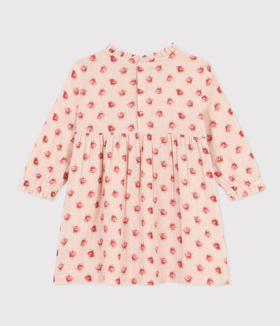 Babies' Long-Sleeved Cotton Gauze Dress SALINE pink/MULTICO white