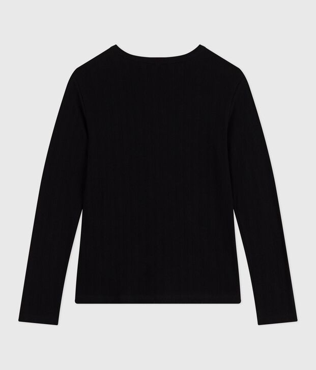 Women's Iconic long-sleeved openwork cotton T-shirt black