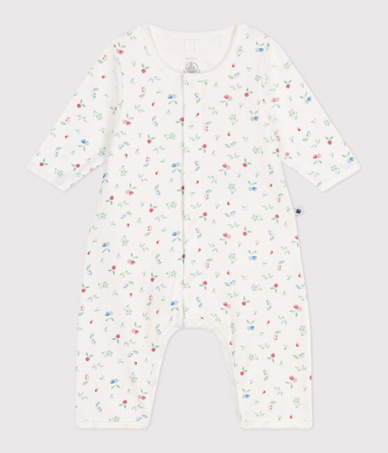 Babies' footless fruit pattern cotton bodyjama MARSHMALLOW white/MULTICO white