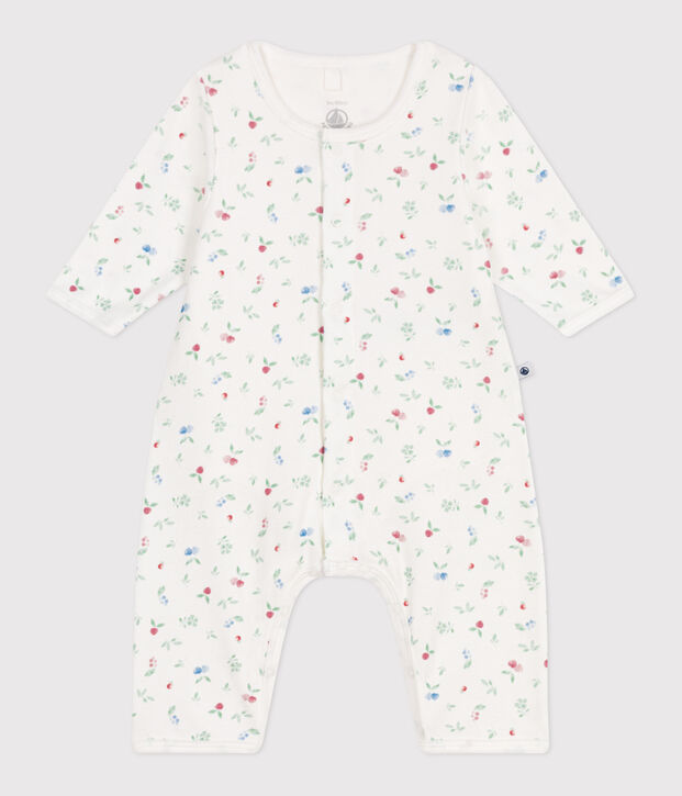 Babies' footless fruit pattern cotton bodyjama white/multicolor