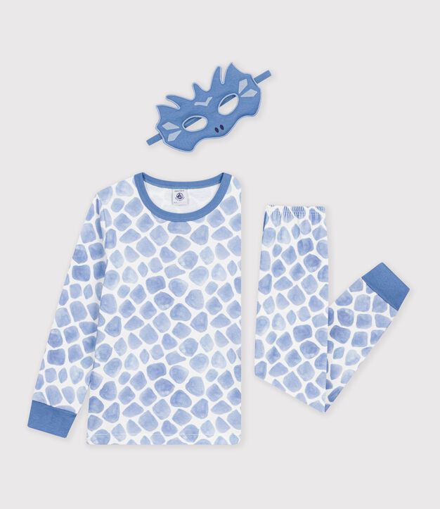 Children's cotton dragon costume pyjamas blue/blue