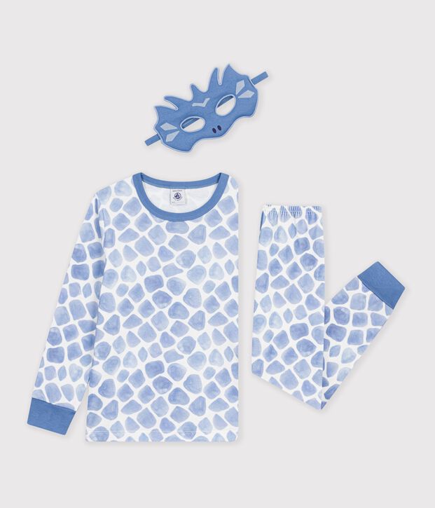 Children's cotton dragon costume pyjamas blue/blue