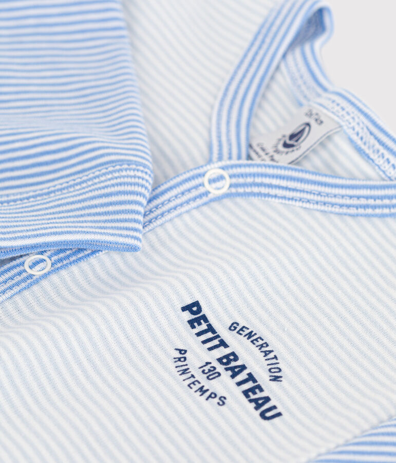 Footless Pinstriped Cotton Sleepsuit blue/white